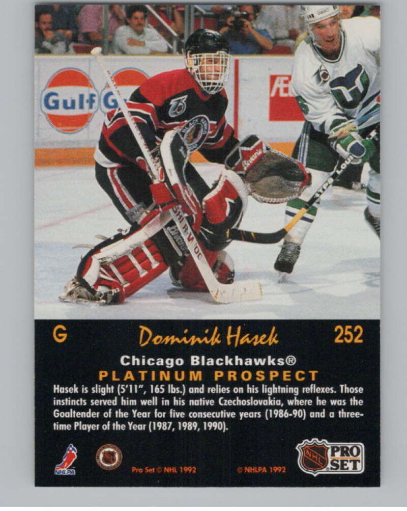 1991-92 Pro Set Platinum #252 Dominik Hasek RC Rookie Blackhawks  V102740 Image 2