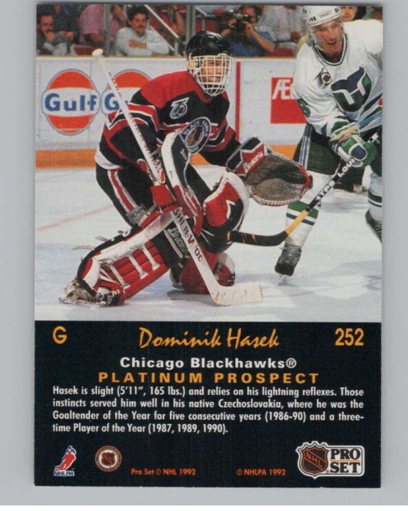 1991-92 Pro Set Platinum #252 Dominik Hasek RC Rookie Blackhawks  V102741 Image 2