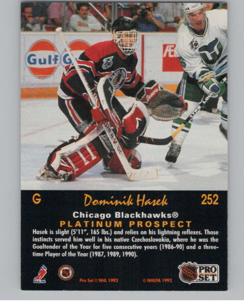 1991-92 Pro Set Platinum #252 Dominik Hasek RC Rookie Blackhawks  V102743 Image 2