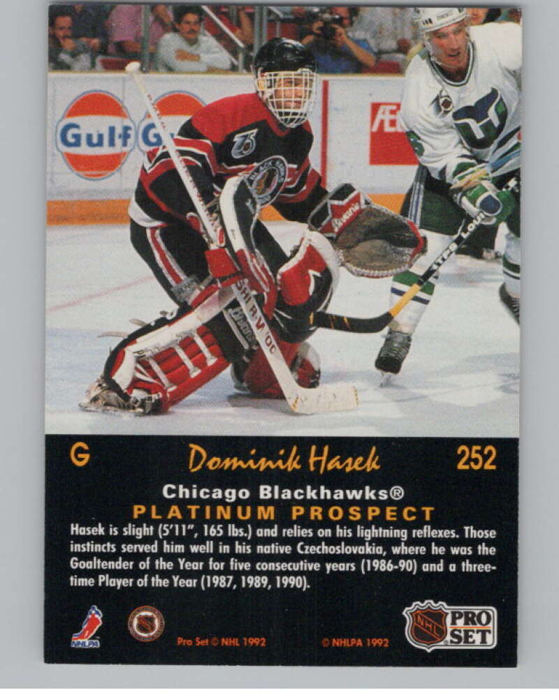 1991-92 Pro Set Platinum #252 Dominik Hasek RC Rookie Blackhawks  V102745 Image 2