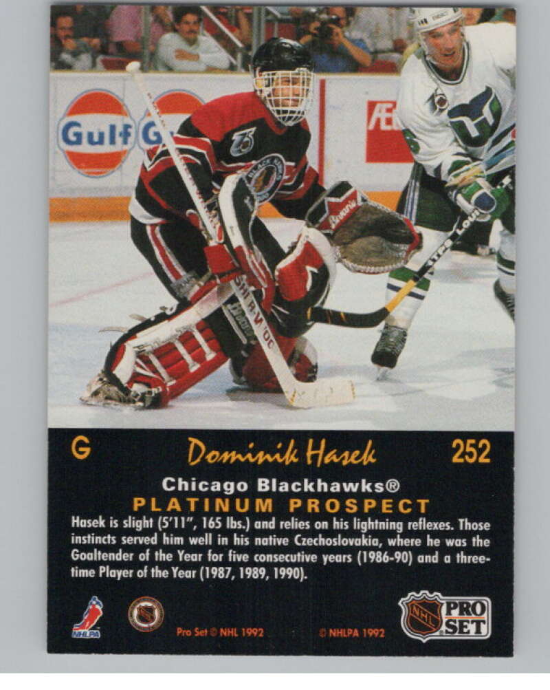 1991-92 Pro Set Platinum #252 Dominik Hasek RC Rookie Blackhawks  V102749 Image 2