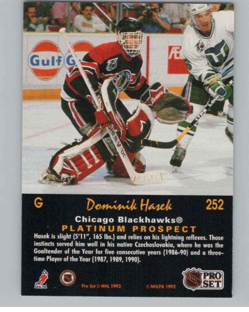 1991-92 Pro Set Platinum #252 Dominik Hasek RC Rookie Blackhawks  V102750 Image 2