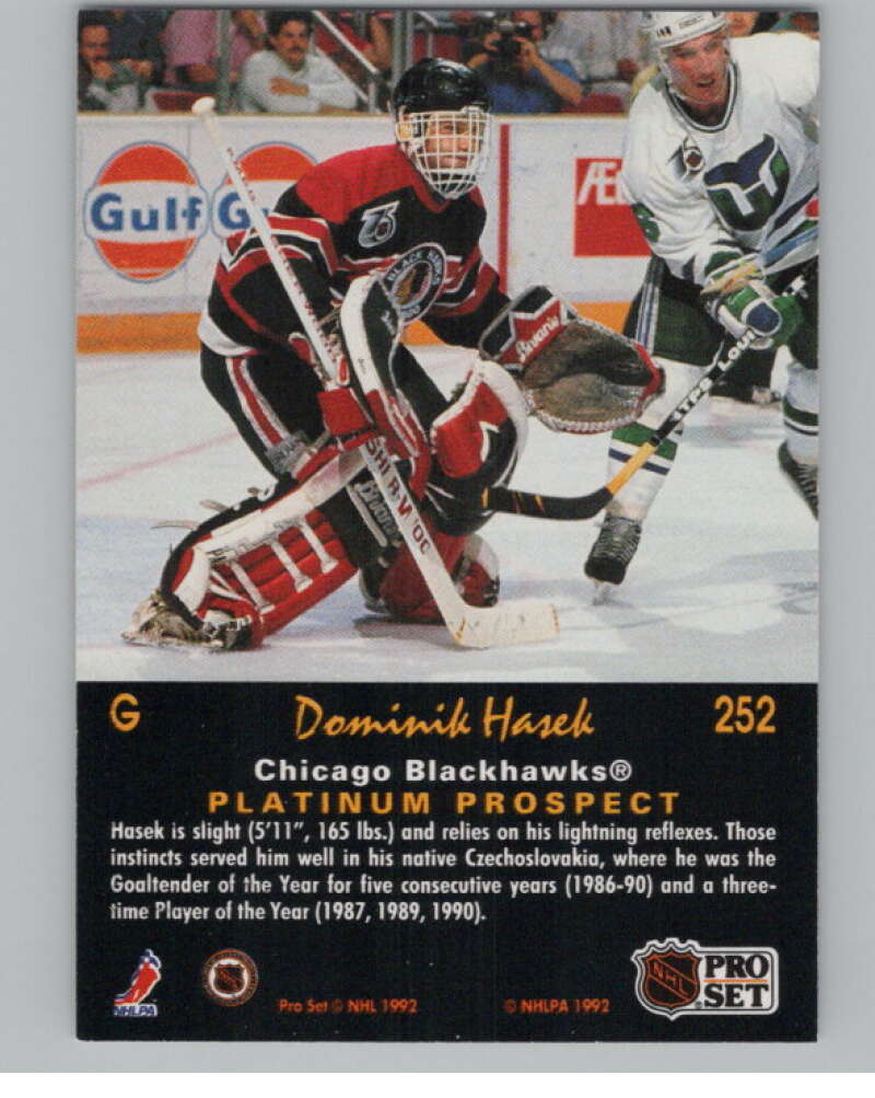 1991-92 Pro Set Platinum #252 Dominik Hasek RC Rookie Blackhawks  V102751 Image 2