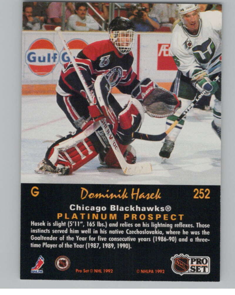 1991-92 Pro Set Platinum #252 Dominik Hasek RC Rookie Blackhawks  V102752 Image 2