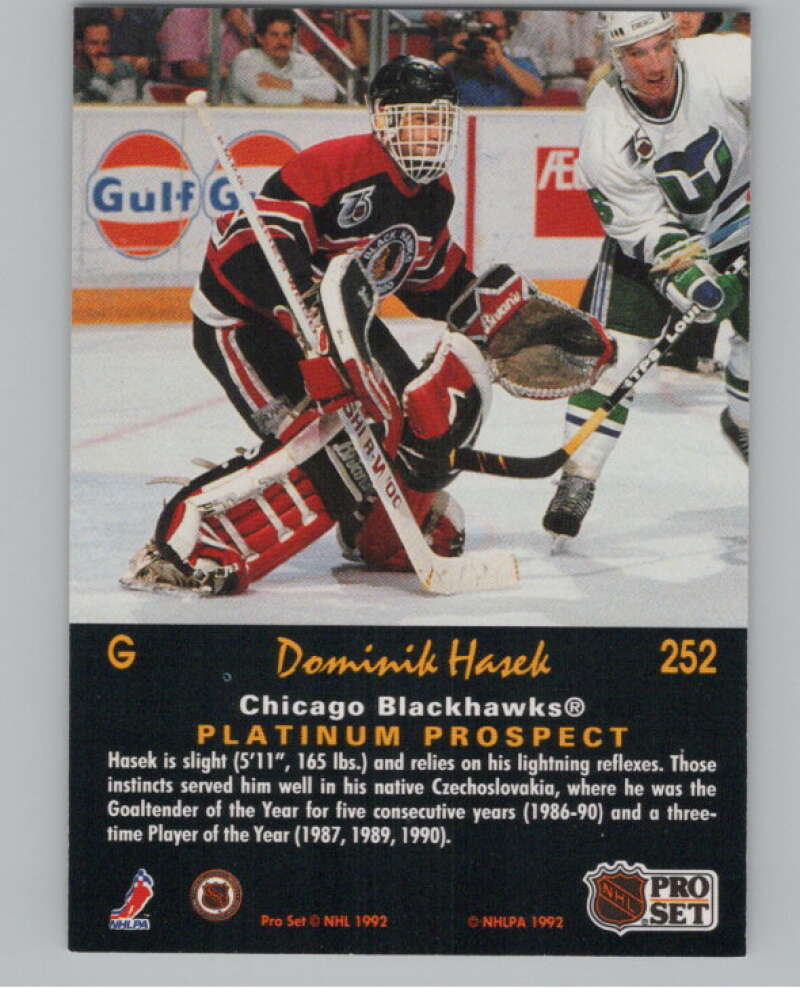 1991-92 Pro Set Platinum #252 Dominik Hasek RC Rookie Blackhawks  V102753 Image 2