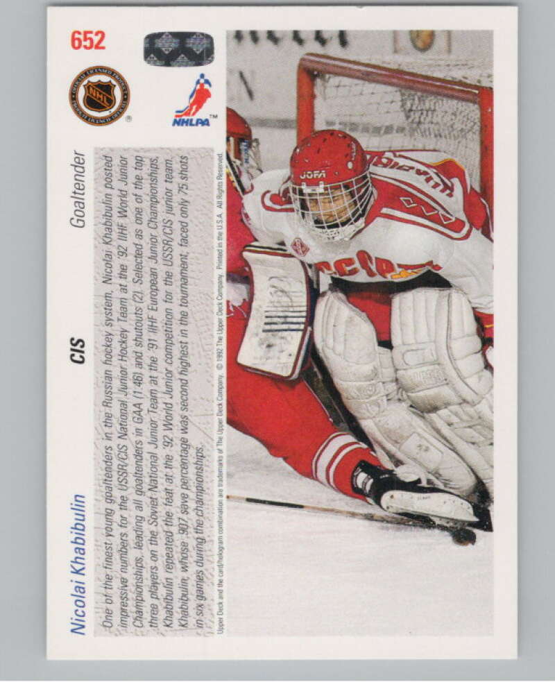 1991-92 Upper Deck #652 Nikolai Khabibulin  RC Rookie  V102851 Image 2