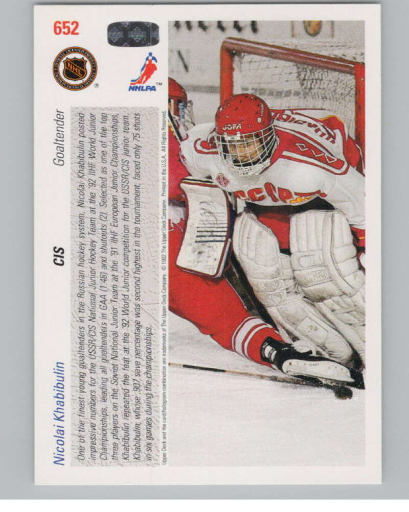 1991-92 Upper Deck #652 Nikolai Khabibulin  RC Rookie  V102852 Image 2