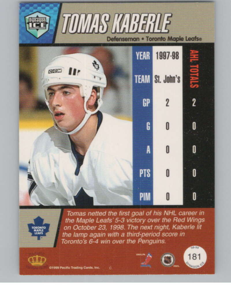 1998-99 Pacific Dynagon Ice #181 Tomas Kaberle  RC Rookie  V102859 Image 2