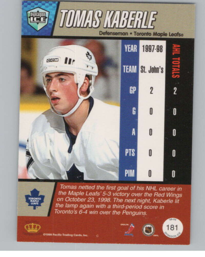 1998-99 Pacific Dynagon Ice #181 Tomas Kaberle  RC Rookie  V102862 Image 2
