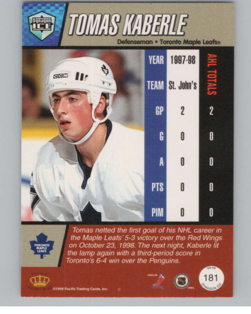 1998-99 Pacific Dynagon Ice #181 Tomas Kaberle  RC Rookie  V102863 Image 2