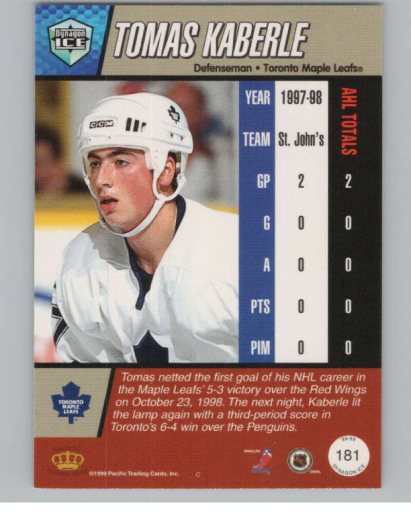 1998-99 Pacific Dynagon Ice #181 Tomas Kaberle  RC Rookie  V102864 Image 2