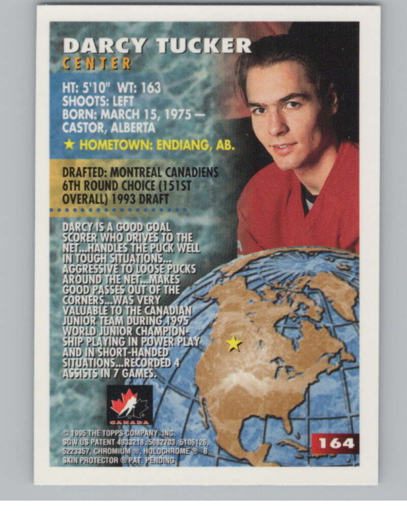 1994-95 Topps Finest #164 Darcy Tucker  RC Rookie  V102866 Image 2