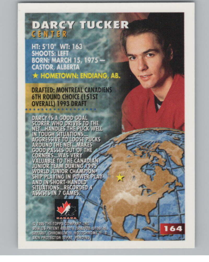 1994-95 Topps Finest #164 Darcy Tucker  RC Rookie  V102867 Image 2