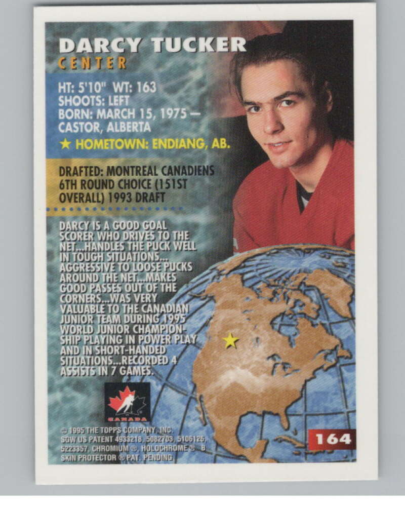 1994-95 Topps Finest #164 Darcy Tucker  RC Rookie  V102868 Image 2
