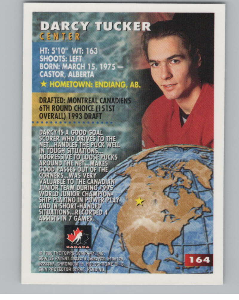 1994-95 Topps Finest #164 Darcy Tucker  RC Rookie  V102873 Image 2