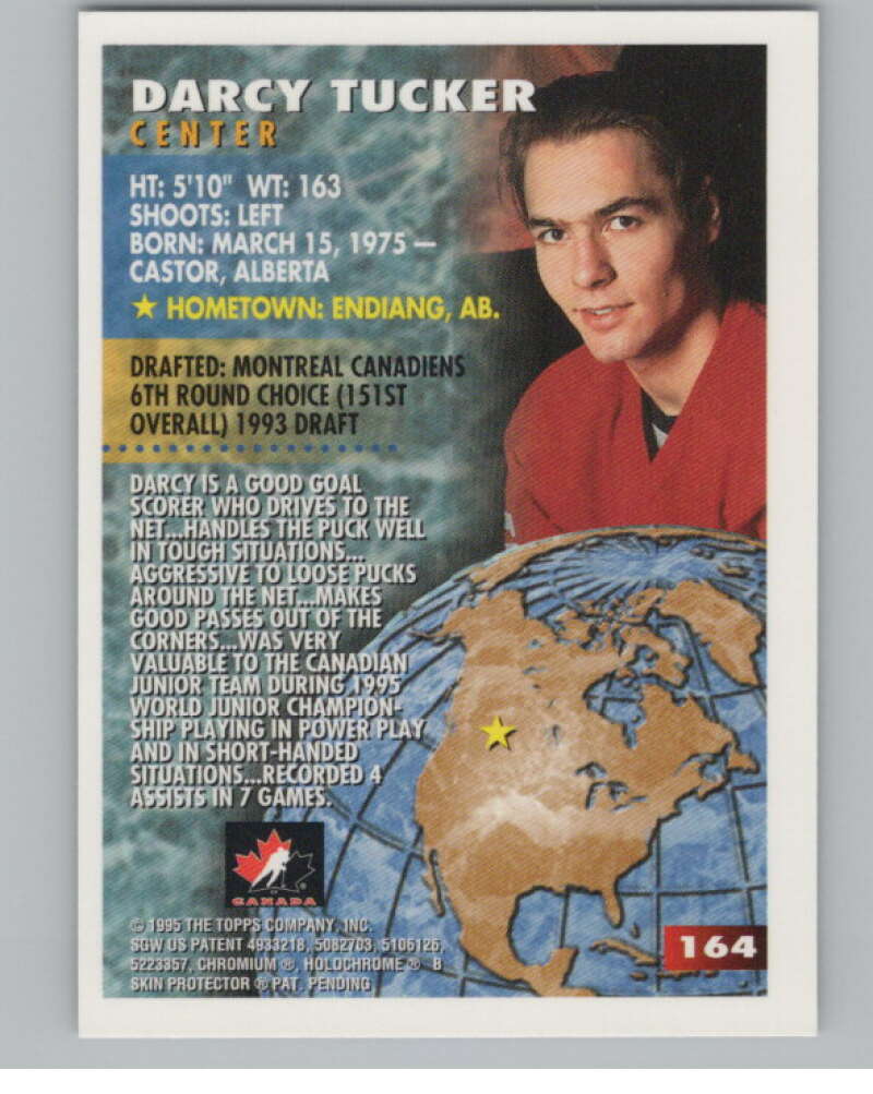 1994-95 Topps Finest #164 Darcy Tucker  RC Rookie  V102874 Image 2