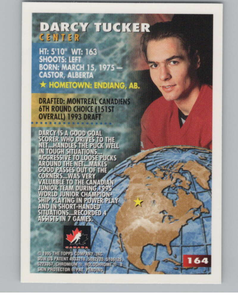 1994-95 Topps Finest #164 Darcy Tucker  RC Rookie  V102877 Image 2