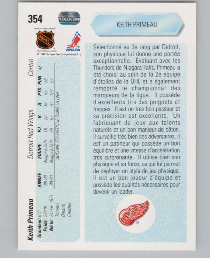 1990-91 Upper Deck French #354 Keith Primeau  RC Rookie Wings  V102900 Image 2