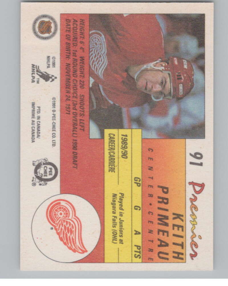 1990-91 OPC Premier #91 Keith Primeau  RC Rookie Detroit Red Wings  V102901 Image 2