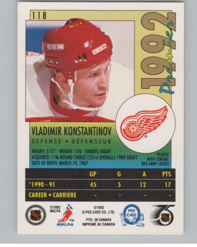 1991-92 OPC Premier #118B Vladimir Konstantinov COR  RC Rookie  V102906 Image 2