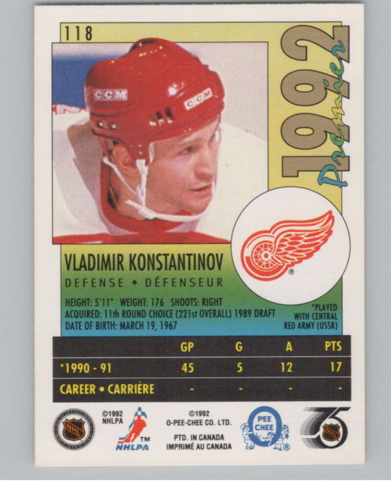1991-92 OPC Premier #118B Vladimir Konstantinov COR  RC Rookie  V102908 Image 2