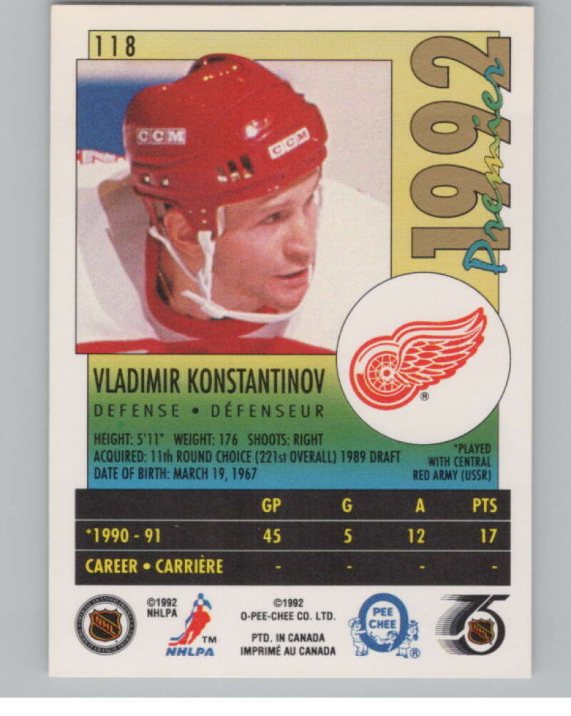 1991-92 OPC Premier #118B Vladimir Konstantinov COR  RC Rookie  V102911 Image 2