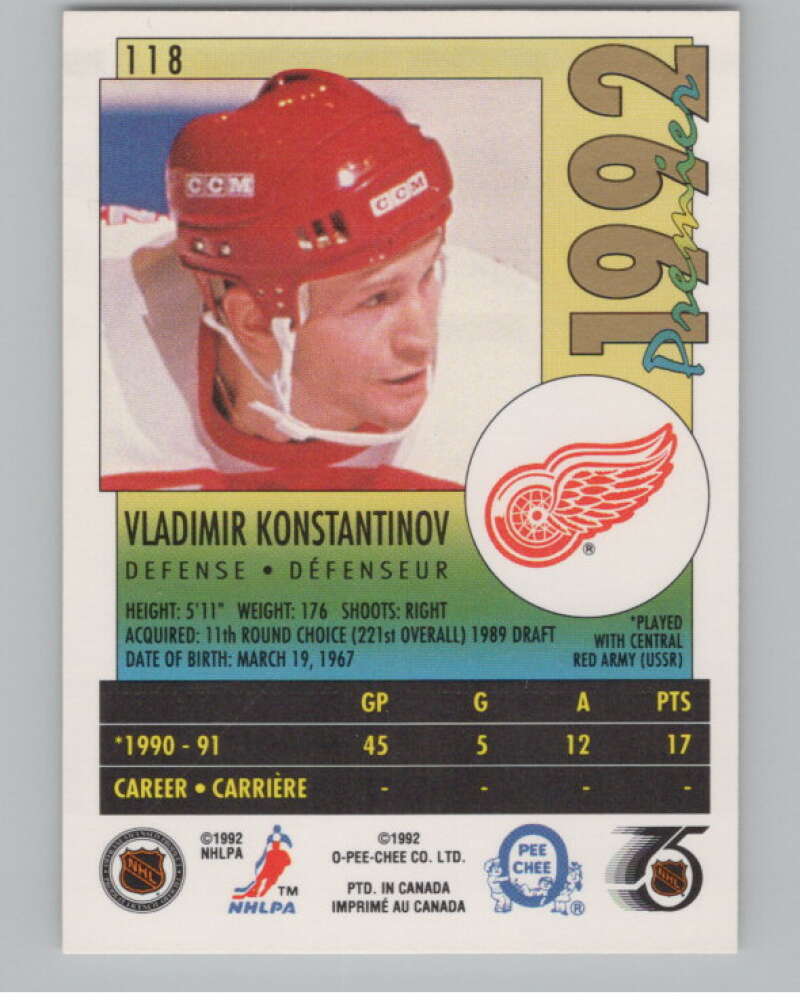 1991-92 OPC Premier #118B Vladimir Konstantinov COR  RC Rookie  V102914 Image 2
