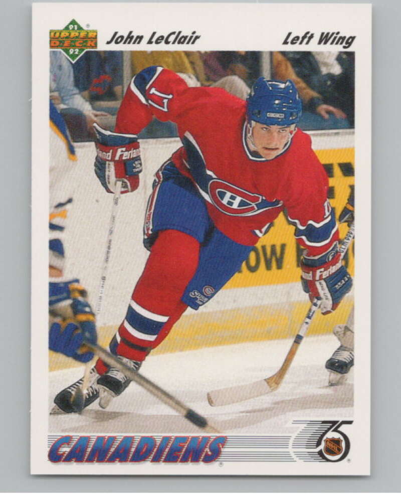 1991-92 Upper Deck #345 John LeClair  RC Rookie Montreal Canadiens  V102920 Image 1