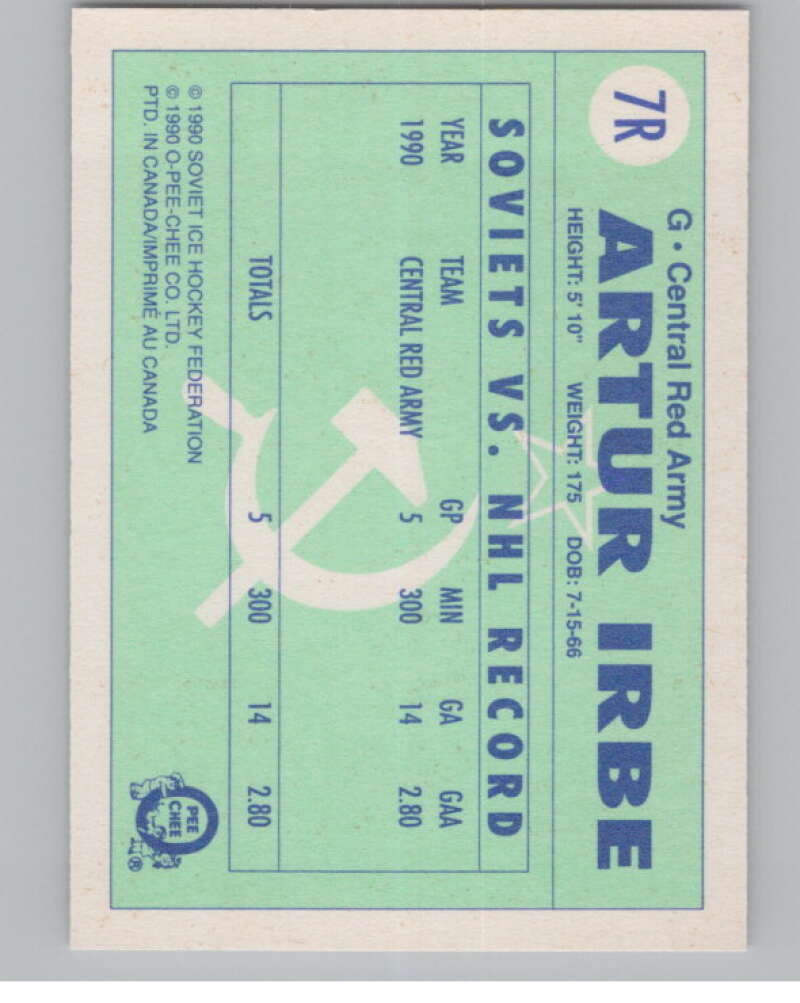 1990-91 O-Pee-Chee Red Army #7R Arturs Irbe   V102937 Image 2