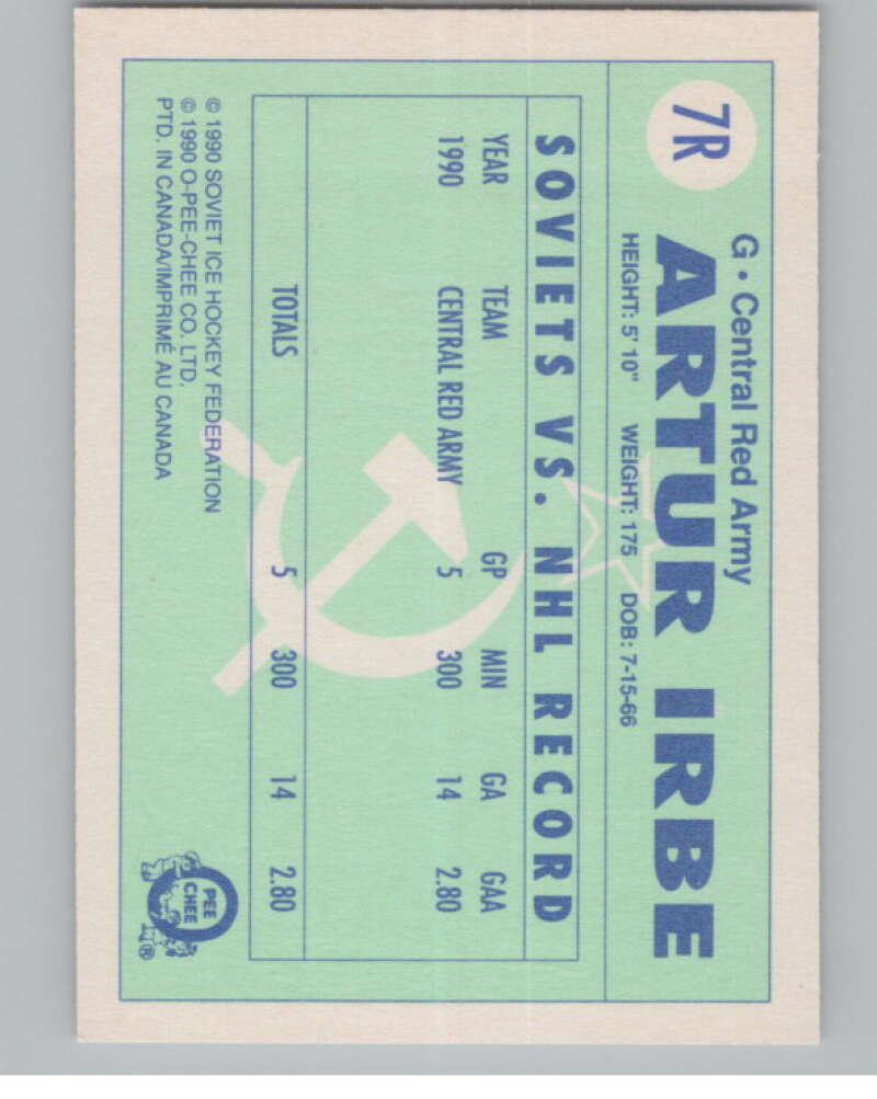 1990-91 O-Pee-Chee Red Army #7R Arturs Irbe   V102938 Image 2