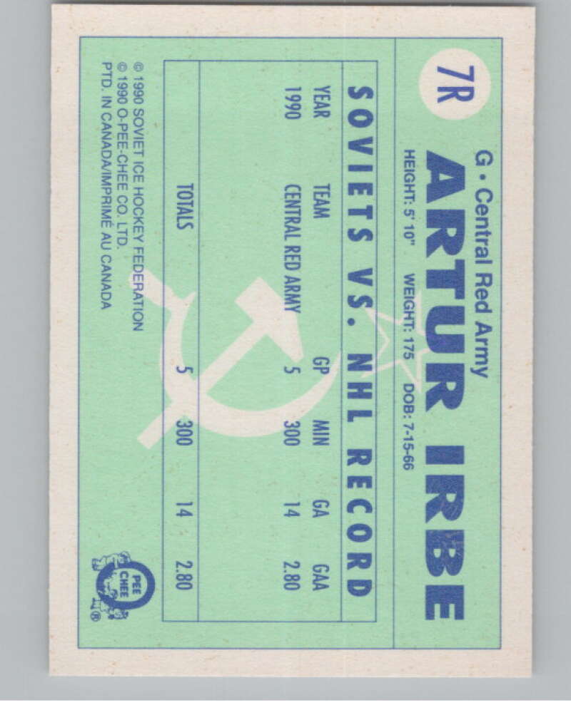 1990-91 O-Pee-Chee Red Army #7R Arturs Irbe   V102939 Image 2