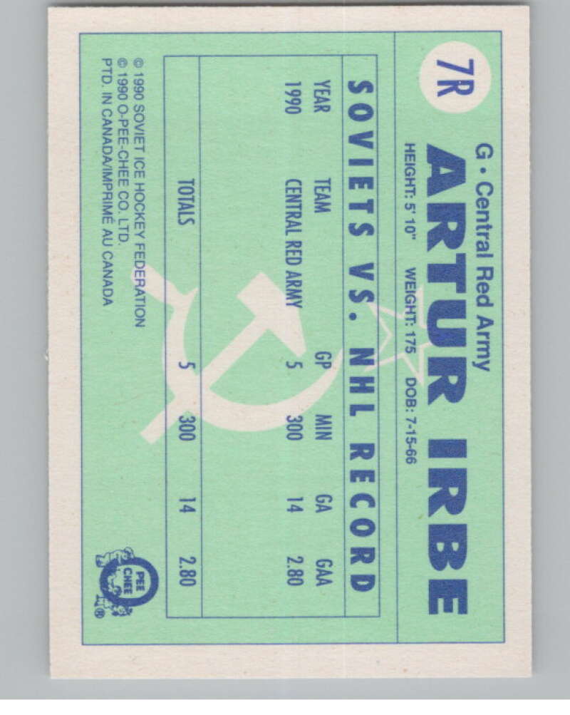 1990-91 O-Pee-Chee Red Army #7R Arturs Irbe   V102941 Image 2