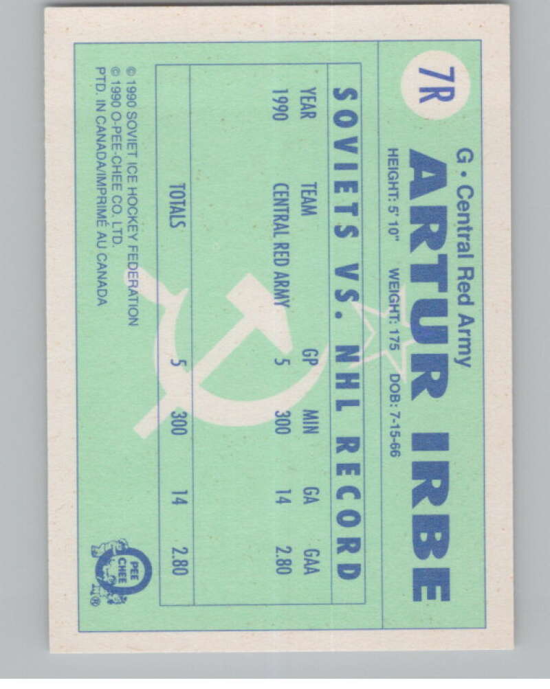 1990-91 O-Pee-Chee Red Army #7R Arturs Irbe   V102942 Image 2