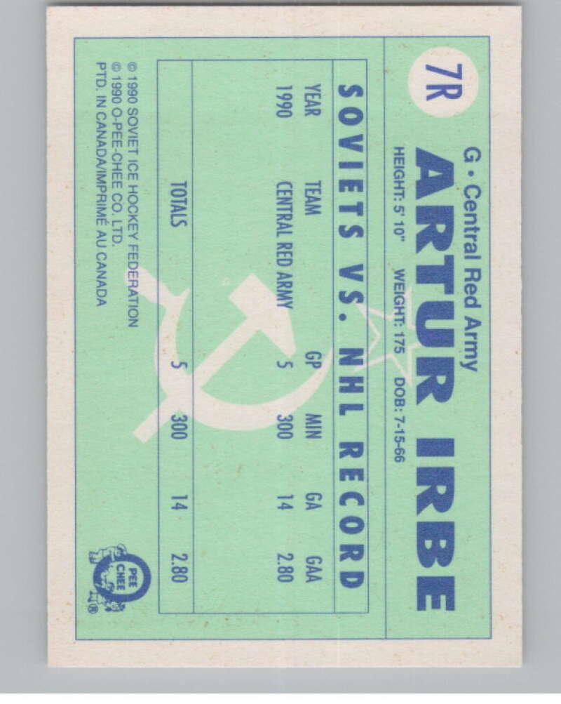 1990-91 O-Pee-Chee Red Army #7R Arturs Irbe   V102943 Image 2
