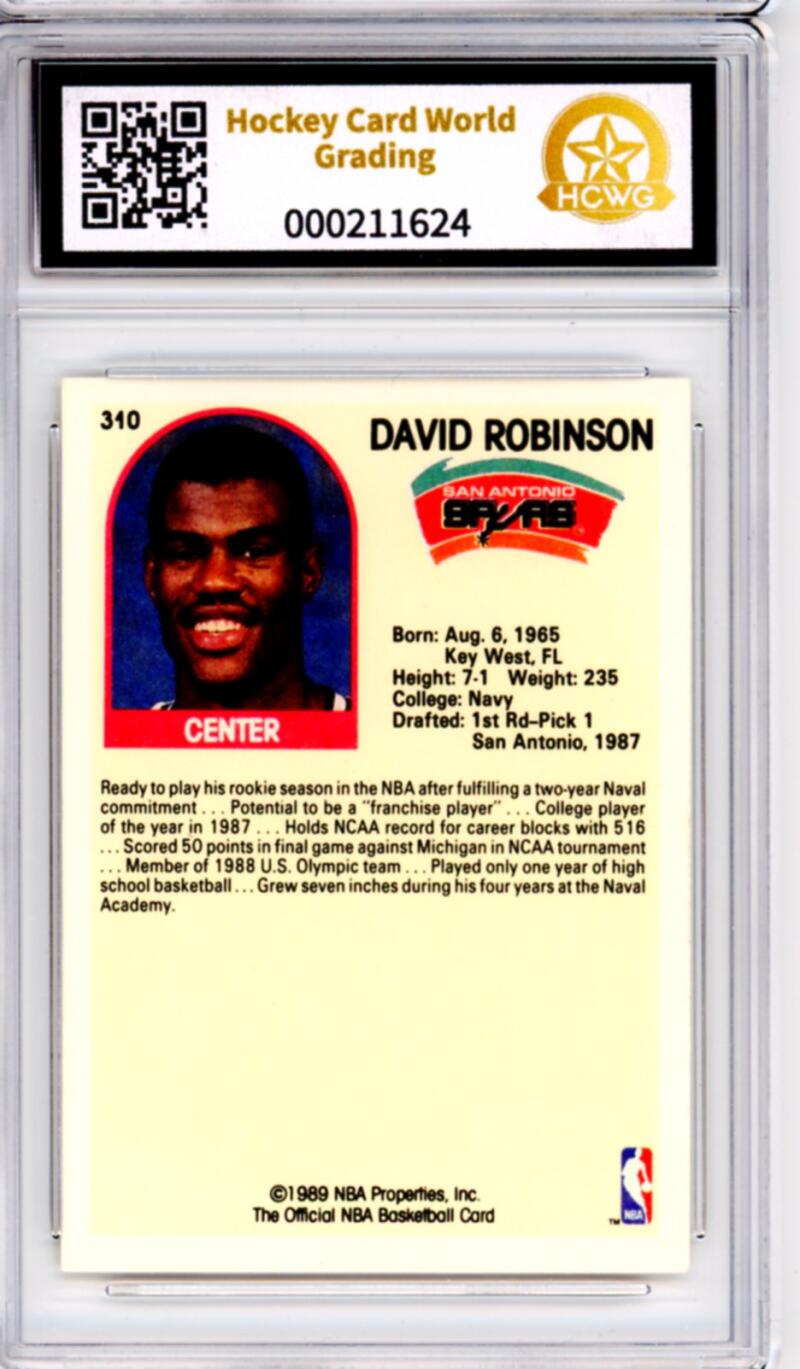 1989-90 Hoops #310 David Robinson IA - Graded HCWG 9 Image 2