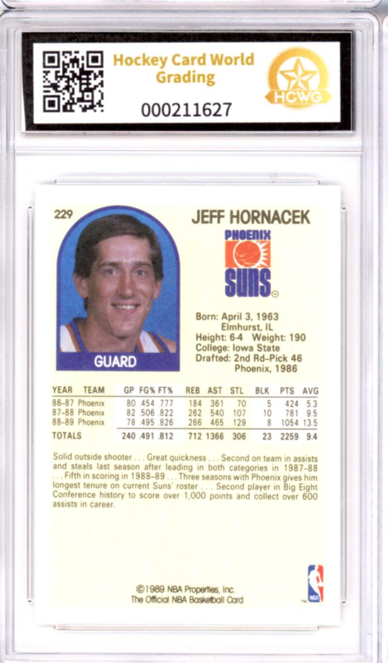 1989-90 Hoops #229 Jeff Hornacek Rookie RC - Graded HCWG 9 Image 2