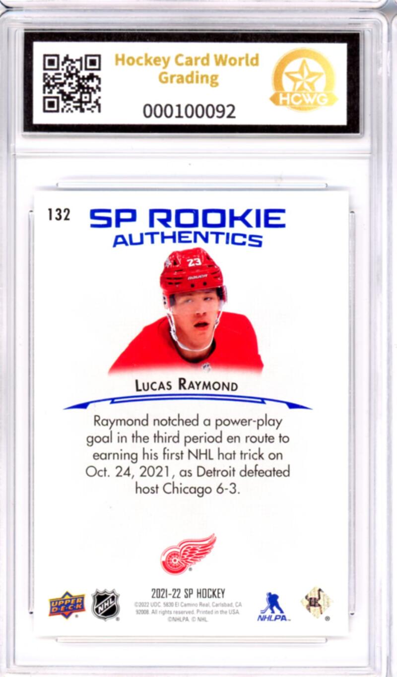 2021-22 Upper Deck SP Blue #132 Lucas Raymond Rookie RC - Graded HCWG 9 Image 2