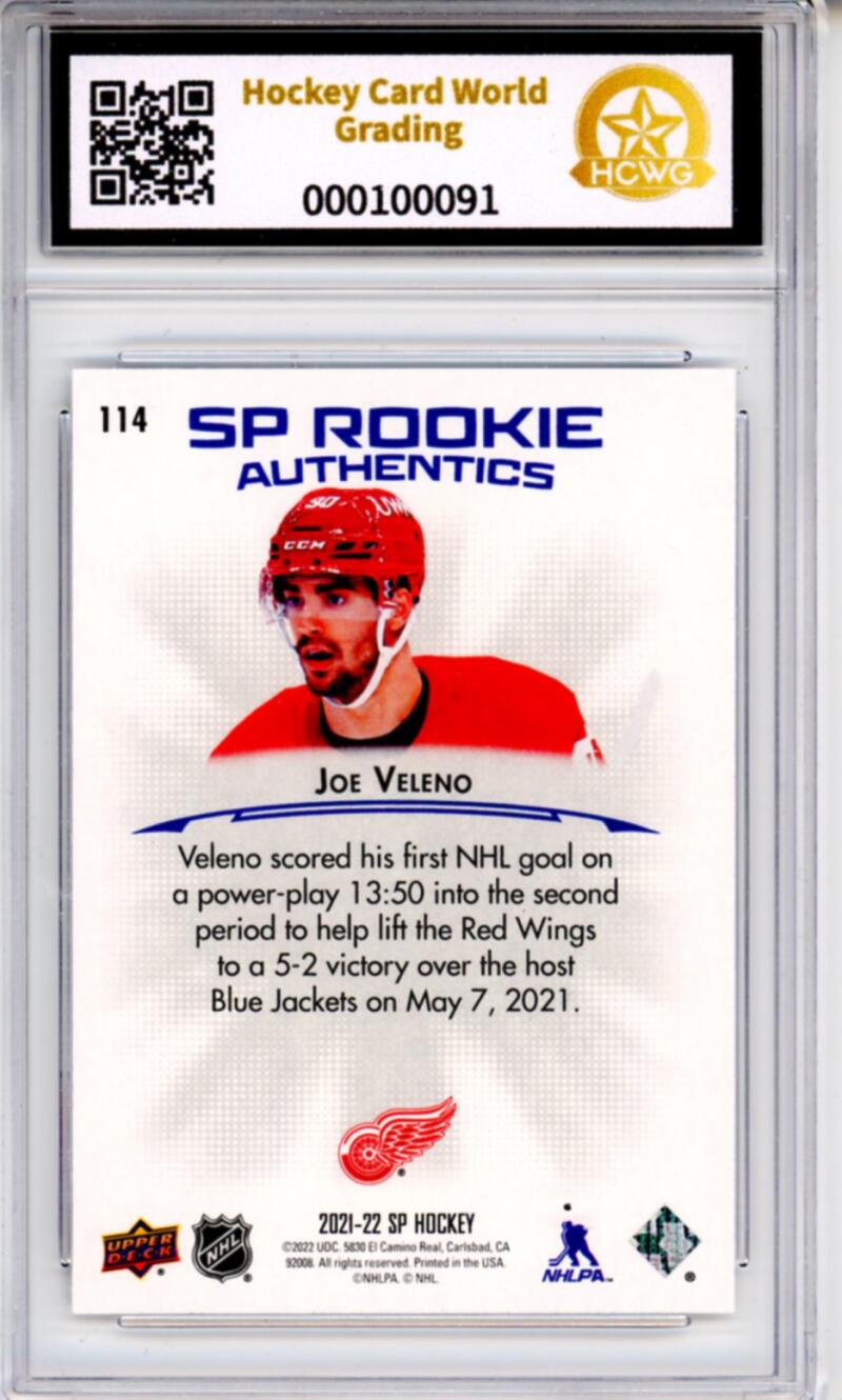 2021-22 Upper Deck SP Blue #114 Joe Veleno Rookie RC - Graded HCWG 9 Image 2