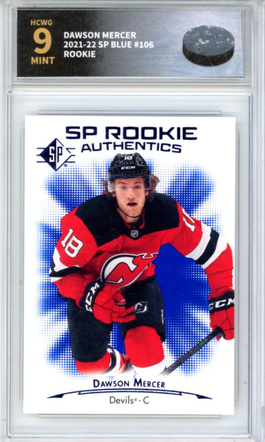 2021-22 Upper Deck SP Blue #106 Dawson Mercer Rookie RC - Graded HCWG 9 Image 1