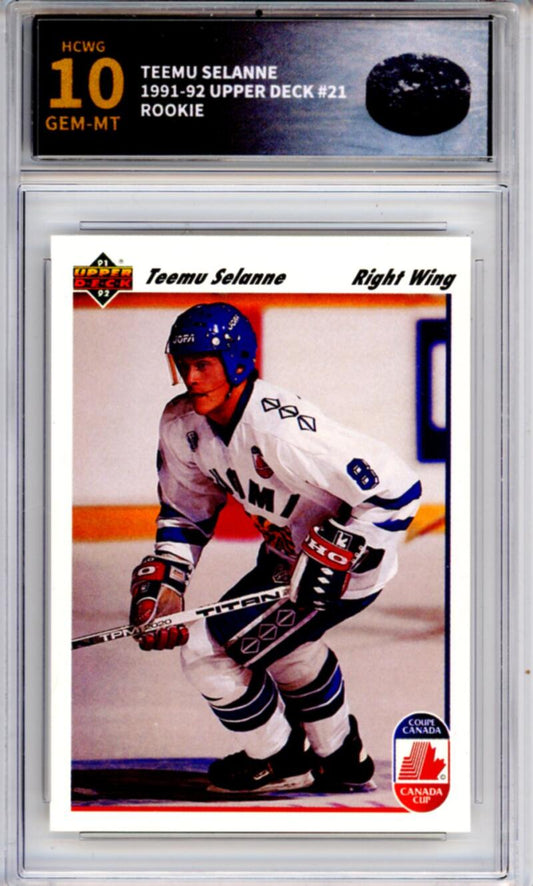 1991-92 Upper Deck #21 Teemu Selanne Rookie RC - Graded HCWG 10 Image 1