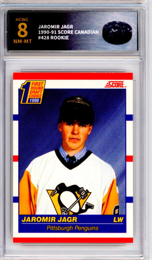 1990-91 Score Canadian #428 Jaromir Jagr Rookie RC - Graded HCWG 8 Image 1