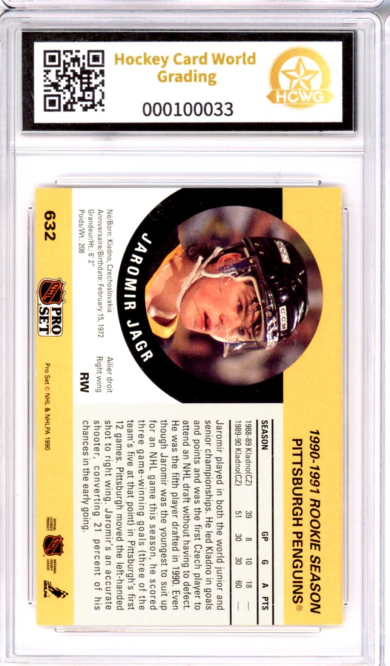 1990-91 Proset #632A Jaromir Jagr ERR Rookie RC - Graded HCWG 9 Image 2