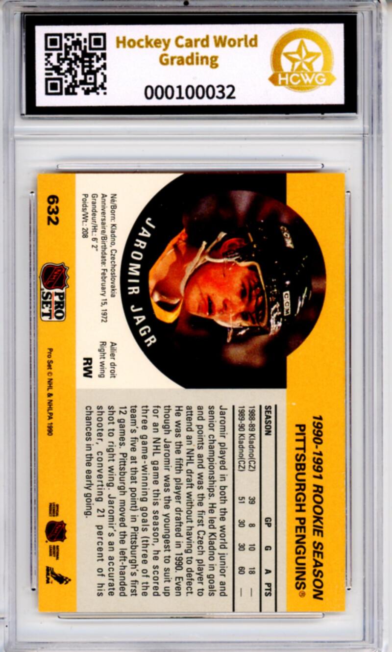 1990-91 Proset #632A Jaromir Jagr ERR Rookie RC - Graded HCWG 9 Image 2