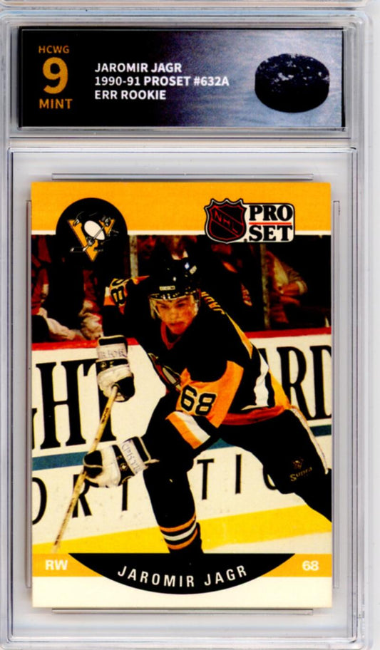 1990-91 Proset #632A Jaromir Jagr ERR Rookie RC - Graded HCWG 9 Image 1