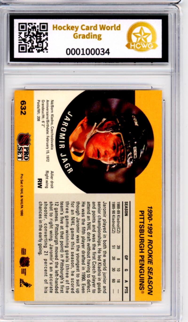 1990-91 Proset #632A Jaromir Jagr ERR Rookie RC - Graded HCWG 9 Image 2