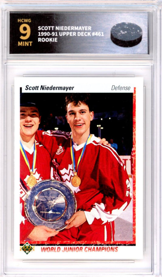 1990-91 Upper Deck #461 Scott Niedermayer Rookie RC - Graded HCWG 9 Image 1