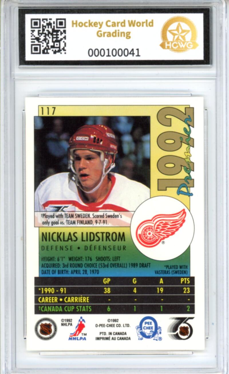 1991-92 OPC Premier Nicklas Lidstrom Rookie RC - Graded HCWG 9 Image 2