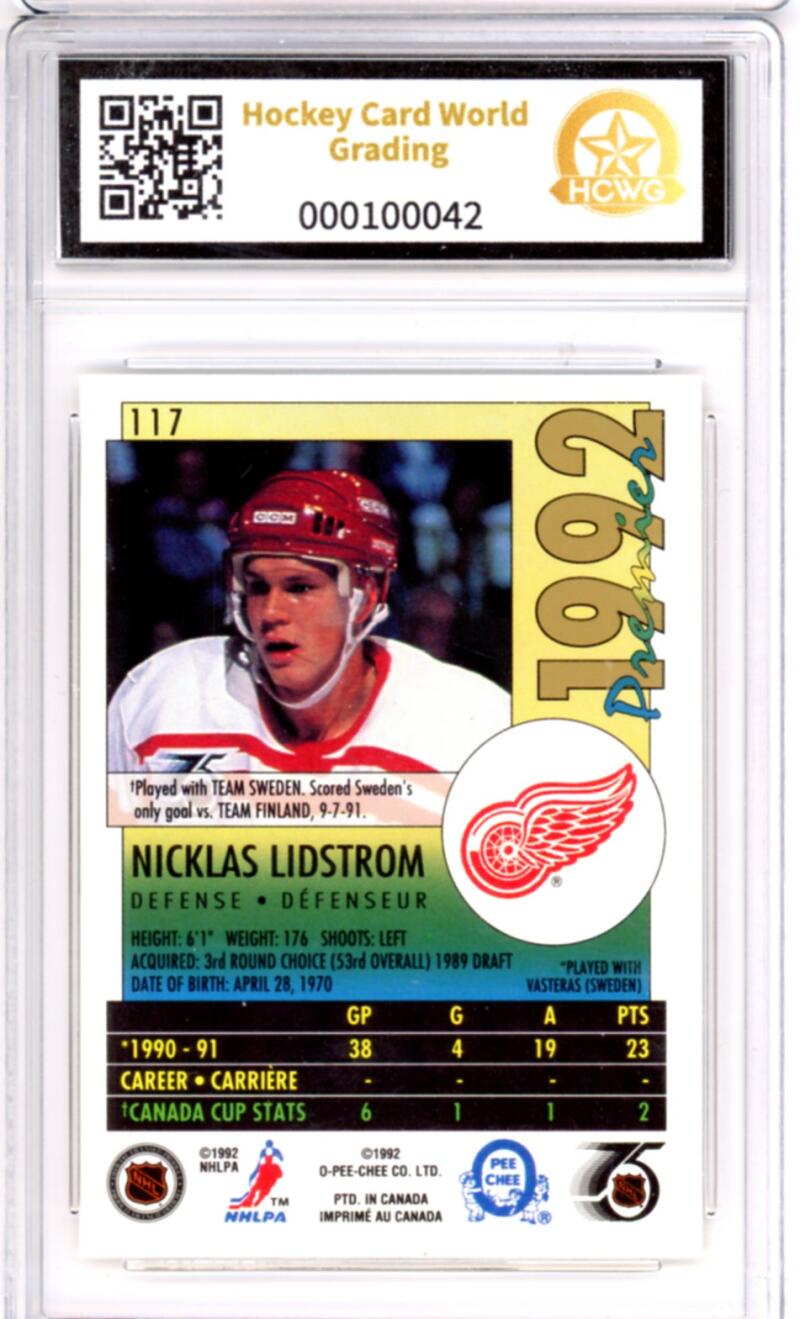 1991-92 OPC Premier Nicklas Lidstrom Rookie RC - Graded HCWG 9 Image 2