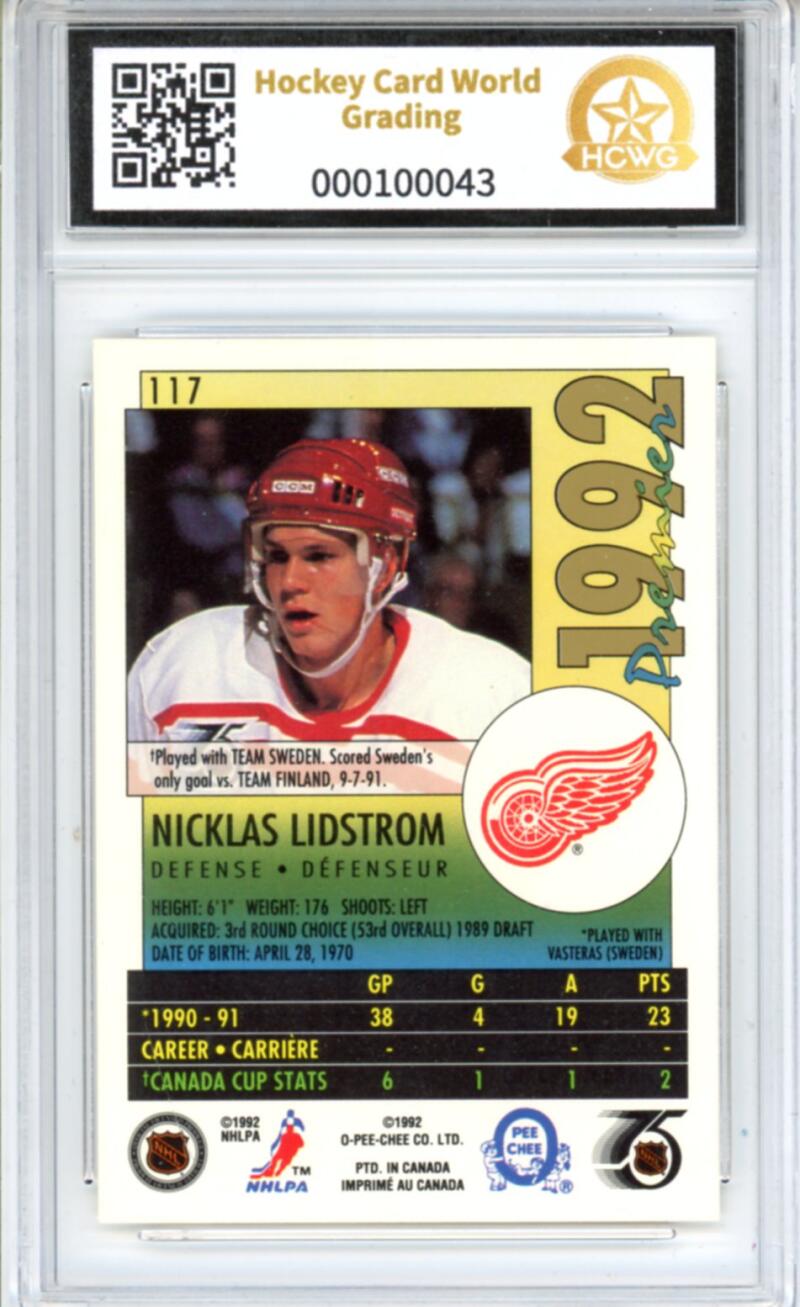 1991-92 OPC Premier Nicklas Lidstrom Rookie RC - Graded HCWG 9 Image 2