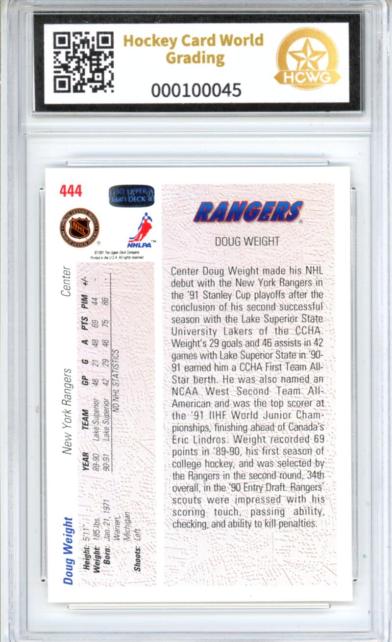 1991-92 Upper Deck #444 Doug Weight Rookie RC - Graded HCWG 9 Image 2